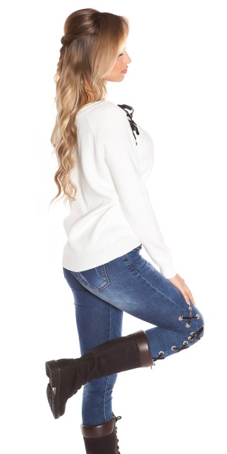 Trendy Oversize sweater with lacing White